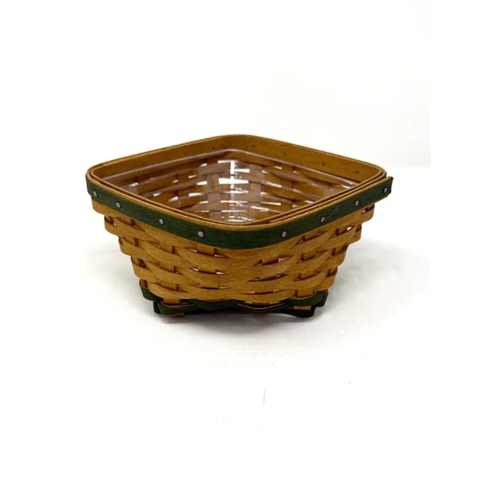 Longaberger 2006 Small Square Basket Green Trim Protector Liner Included